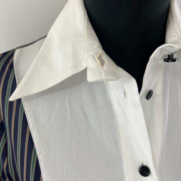 Vivienne Westwood Red Label Blue Striped Bib-Front Button-Up Long Sleeve Top L - Picture 2 of 9